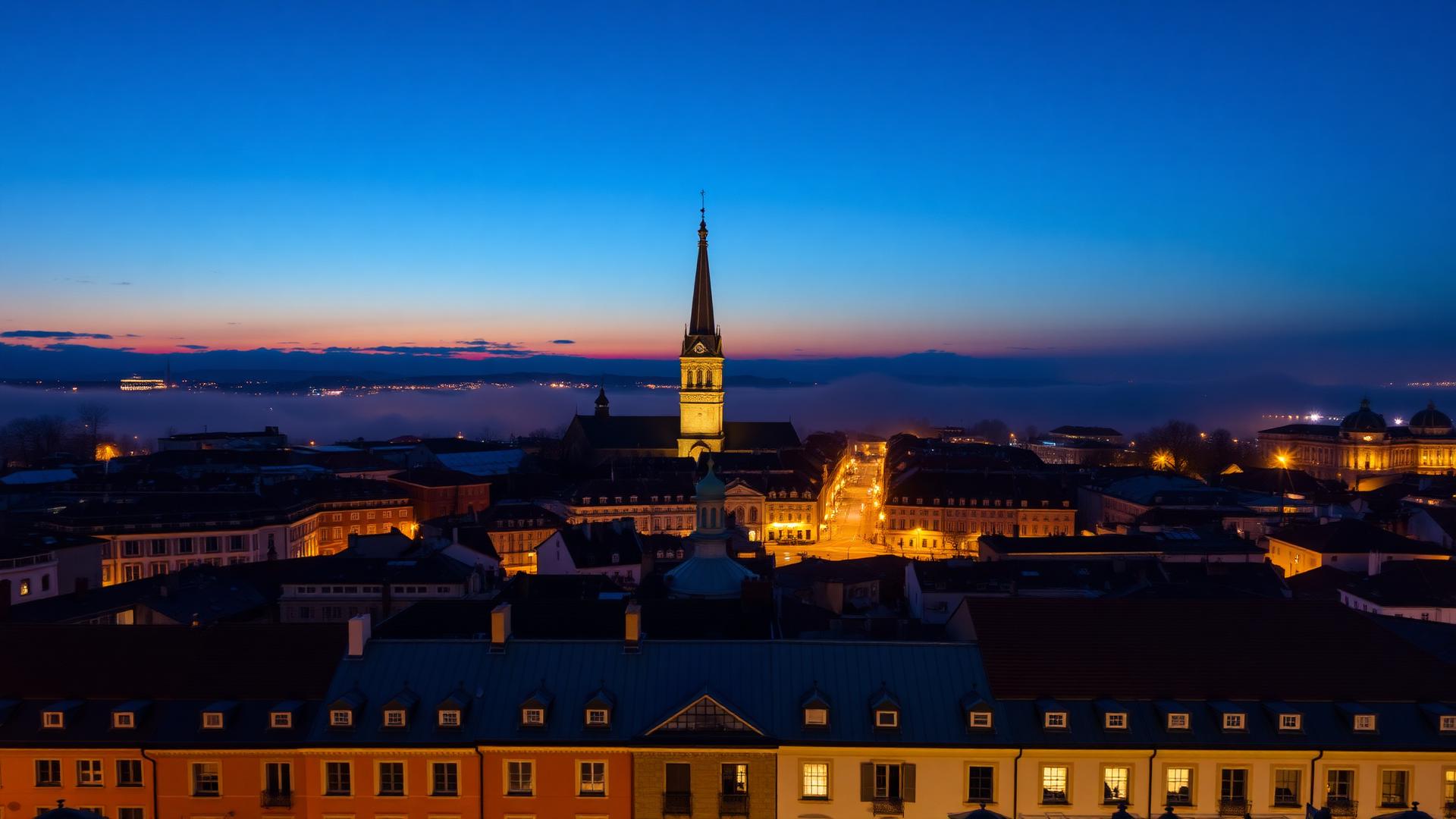 Vue nocturne de la vieille ville de Genève.